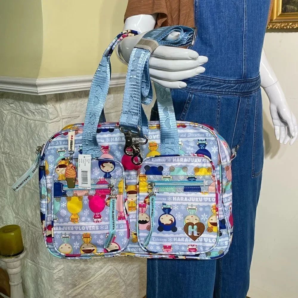 NWT Harajuko Lovers Eskimo Kisses Cross Body Nylon Printed Satchel Travel Bag